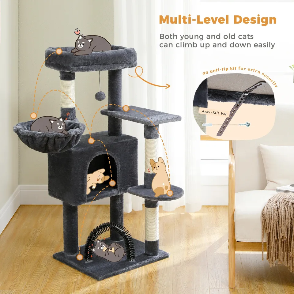 Výška 120 cm Cat Tree byt pre vnútornú viacvrstvovú mačkovú vežu s vlastným groomerom Sisal Scratching Post