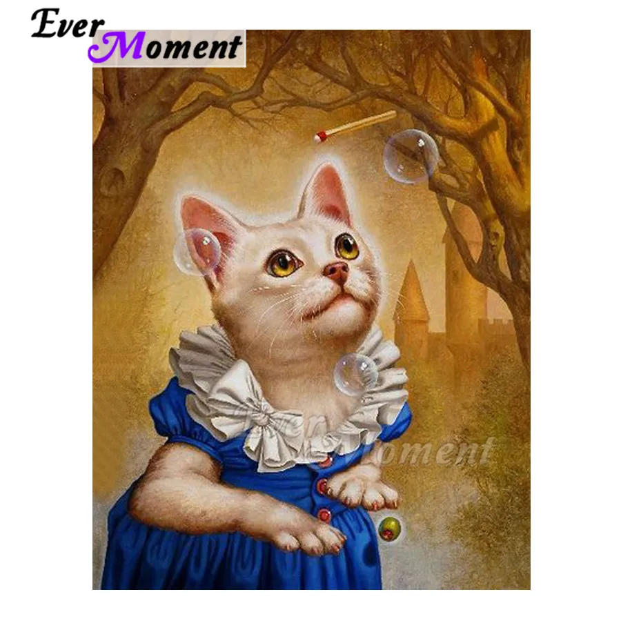 VŠETKO Moment Diamond Painting Cat v šatách ceruzka Bublina plné štvorcové vŕtačky Obrázok kamienka Diamond Diamond Home ASF1868