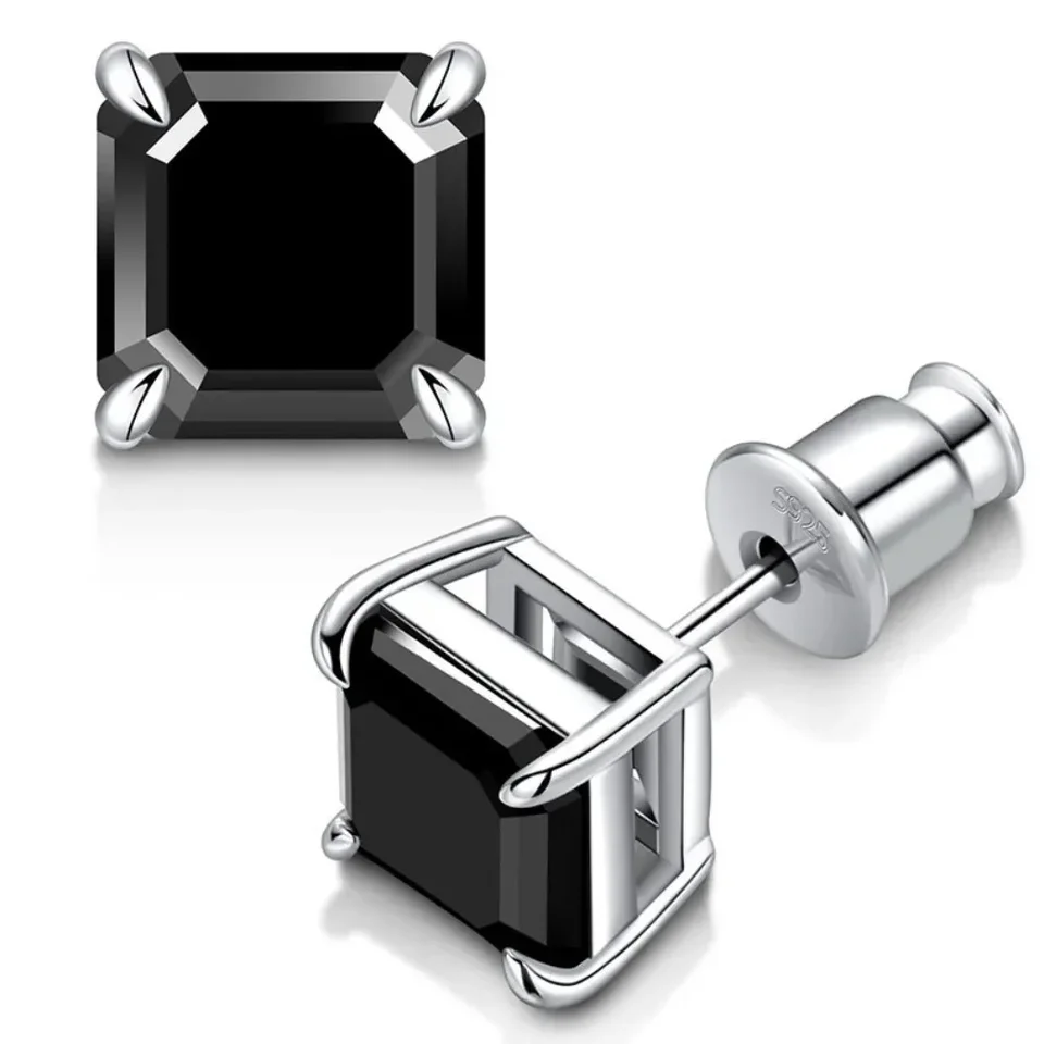 Všetky náušnice Moissanit Stud pre ženy Men Men čierne námestie D farebné laboratórium Diamond S925 Sterling Silver 18k Platené náušnice Veľkoobchod