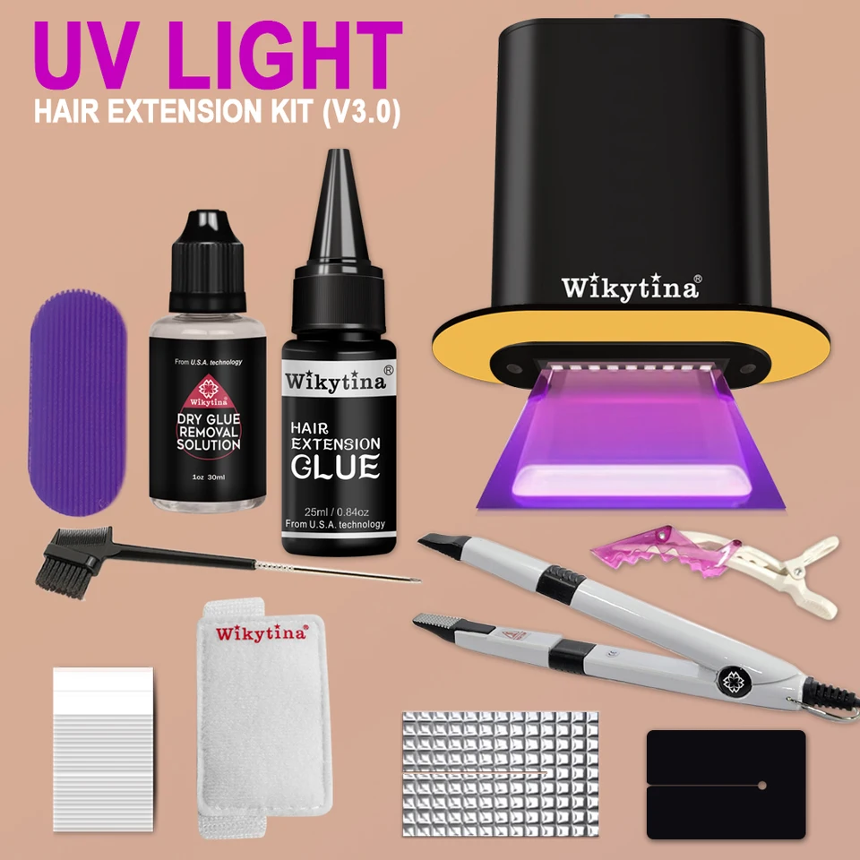 Všetky v jednom predlžovaní vlasov súprava UV Light V Light Lepget Technology Tools Tools Stroj na predlžovanie vlasov pre profesionálne výsledky
