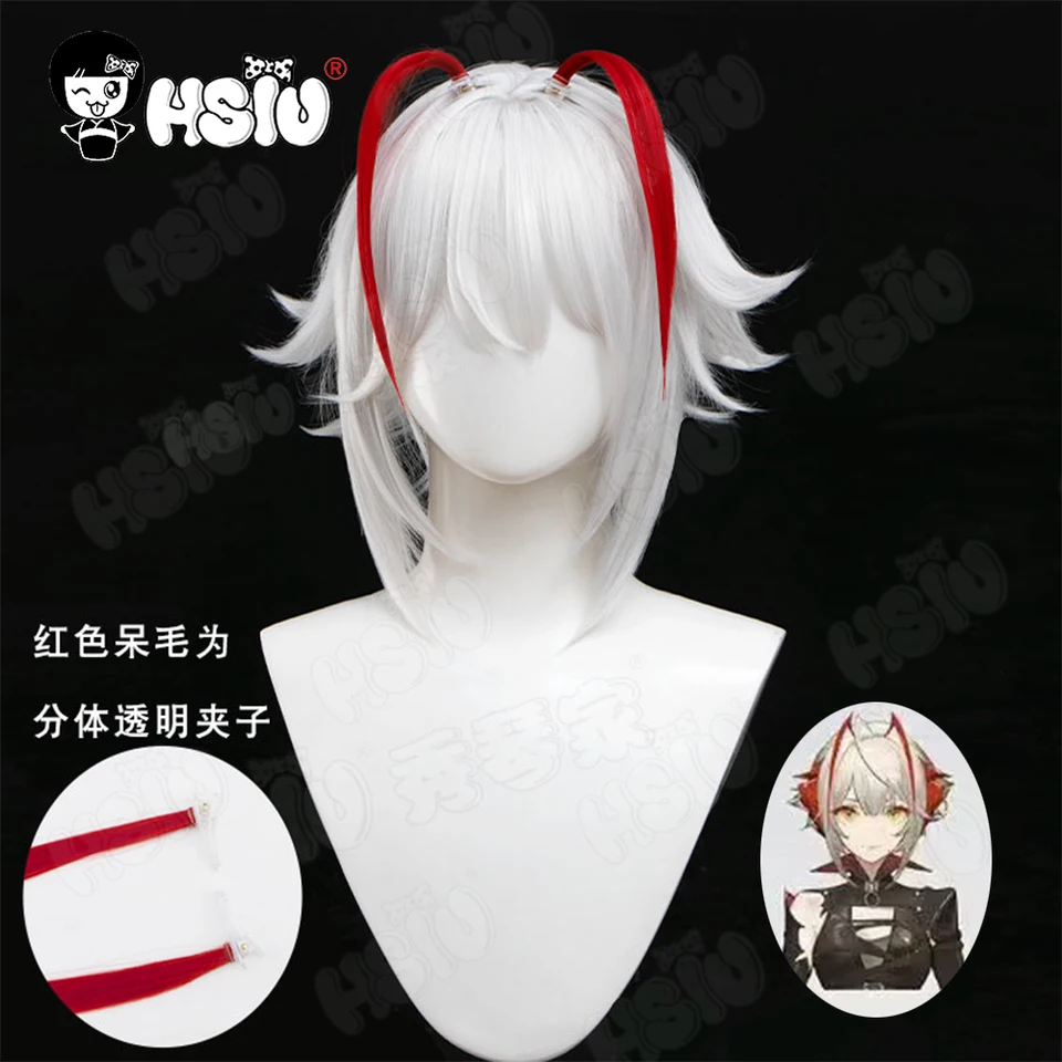 W Cosplay Wig Fiber Syntetická parochňa Game Arknights Cosplay parochňa 「hsiu」 strieborná biela krátka parochňa+parochňa čiapka