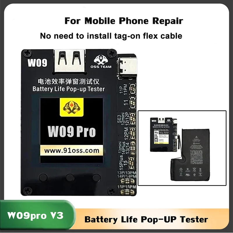 W09 Pro V3 Pop-up tester pre iPhone 11-15 Pro Max Neinštalujte značku Tag-On Flex Battery Health Efficiency Data