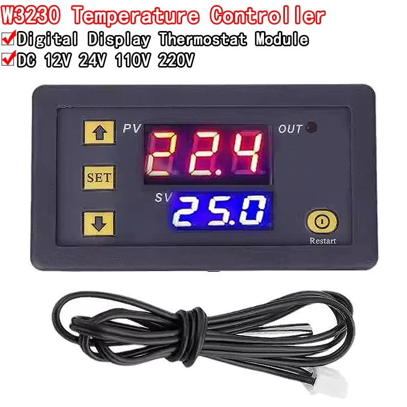 W3230 DC 12V 24V 110V 220V AC Digitálny regulátor LED displej LED Termostat s vypínačom chladenia NTC Senzor NTC