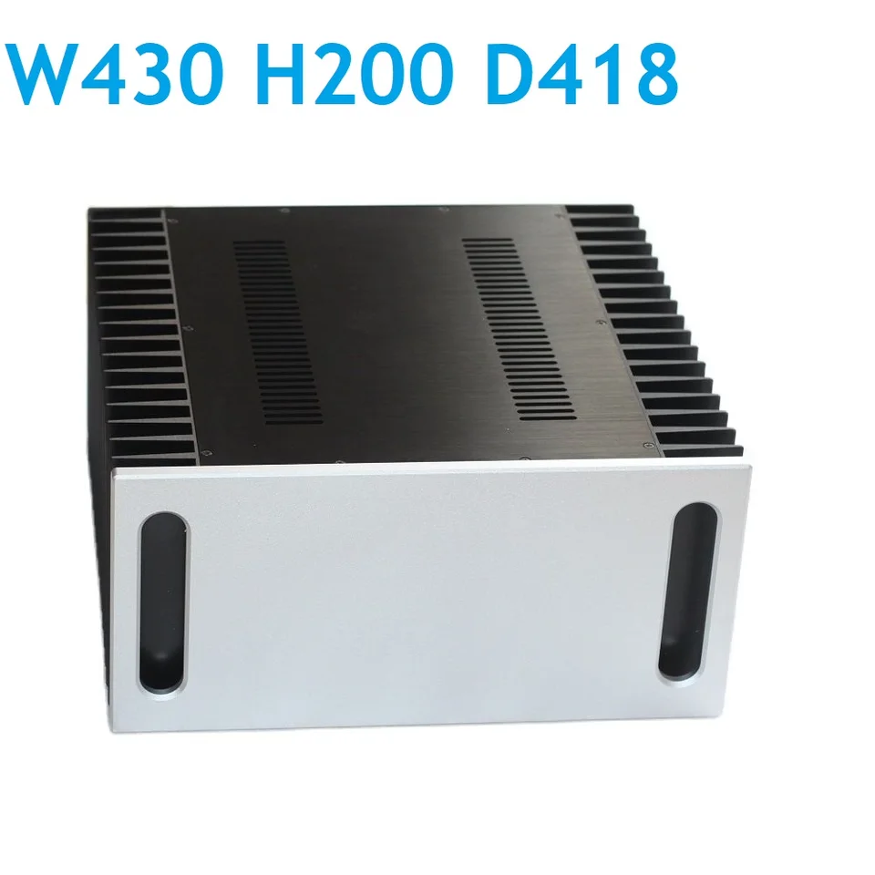 W430 H200 D418 Eloxizovaný hliníkový podvozok veľká trieda A VÝKONový zosilňovač puzdro DIY rukoväť zadnú skrinku amp