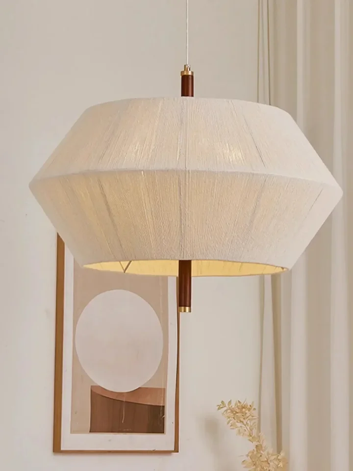 Wabi sabi prívesok lampa drevná bavlnená niť zavesenie lustrového svietidla pre jedáleň v obývacej izbe