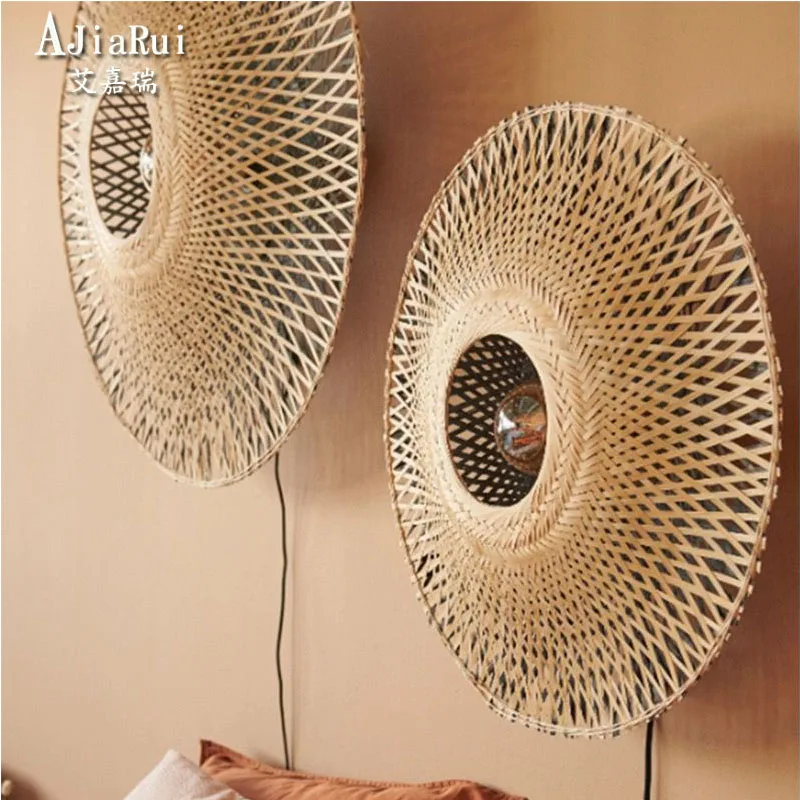 Wabi sabi sabi ratan lampa okrúhla ručne tkaná bambusová svetelná miestnosť dekoratívna študijná miestnosť milenka obývacia izba koridor art deco lampa