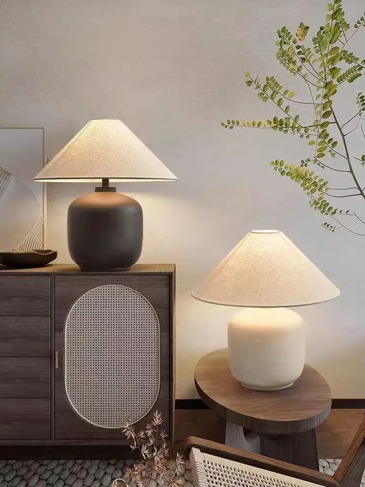 Wabi-sabi v štýle obývacia izba stolová lampa LED hrnčiarska keramická tkanina stolová lampa Čínska spálňa lampa Škandinávska stolová lampa