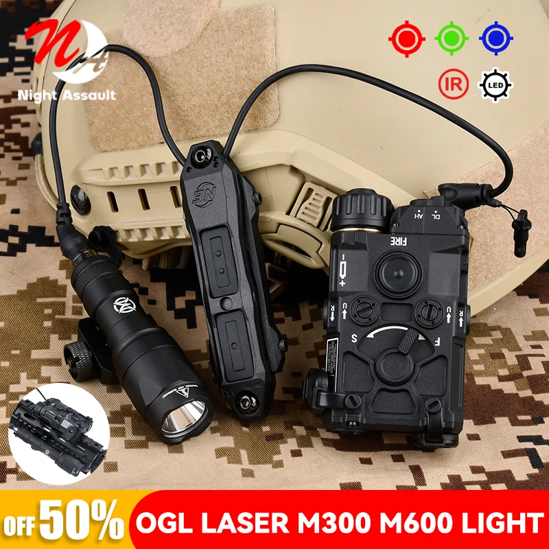 Wadsn nylon plastový ogl ir červená zelená modrá laser M300 M600 baterka biela LED LED poľovné svetlo Scout s tlakovým spínačom