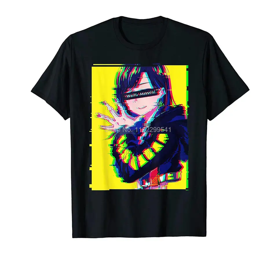 Waifu Anime Girl Glitch Retro 80.s parné vlny anime estetické tričko Men bavlnené tričko Tops Tops s nadmerne veľkým