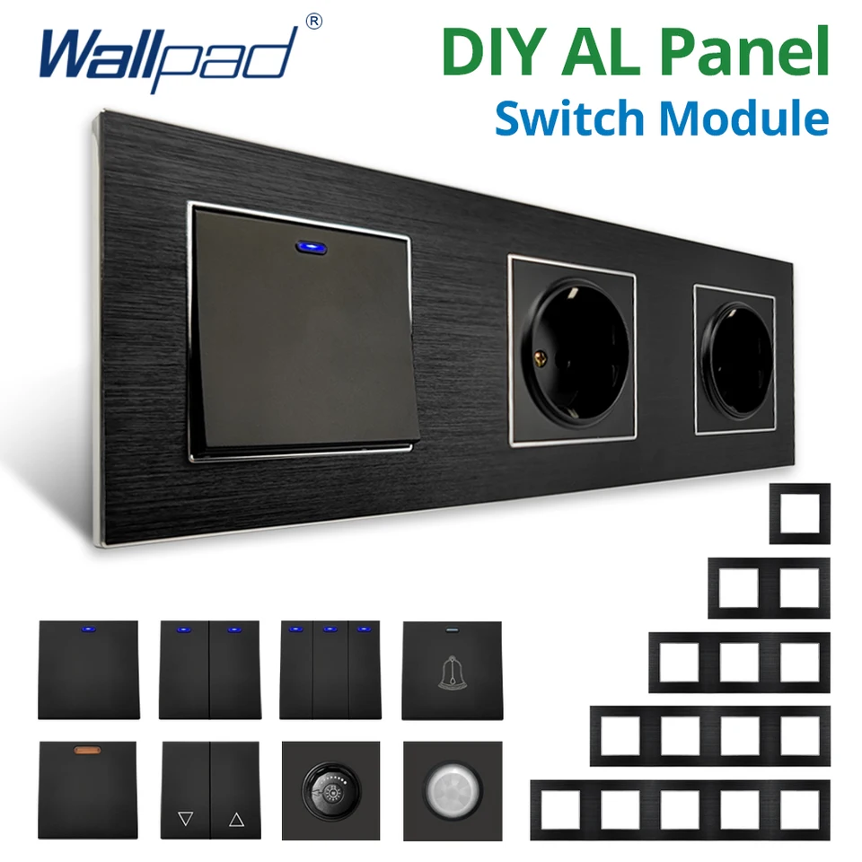 Wallpad čierny hliníkový panel stena Svetlo Svetlo Funkcia Funkcia iba DIY voľná kombinácia 52*52 mm 1 2 3 4 5 Viacnásobný rámec