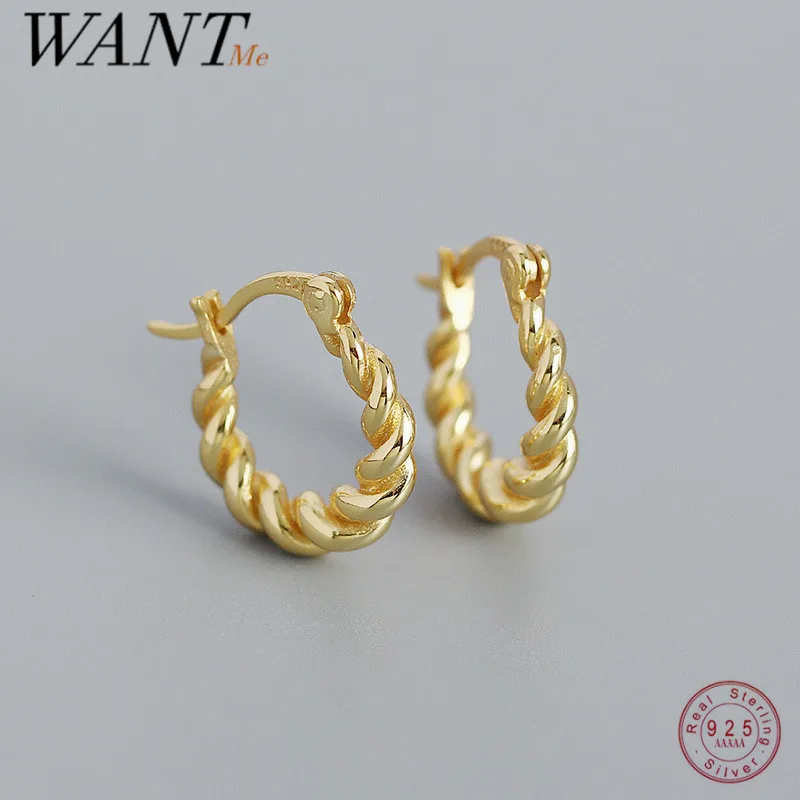 Wantme 925 Sterling strieborný punk jednoduchý twist kruh Huggies obručové náušnice Dámske vyhlásenie
