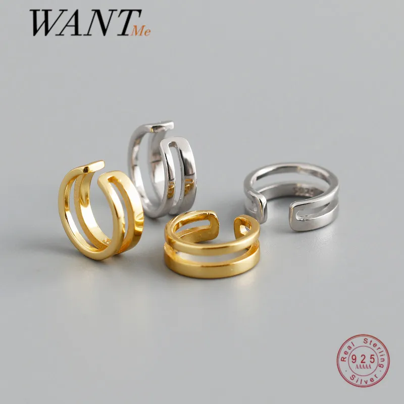 Wantme Original 925 Sterling Silver Simple Double Line No Piercing Ear Cuff pre ženy Men uši klip Punk Rock Jewelry 2021