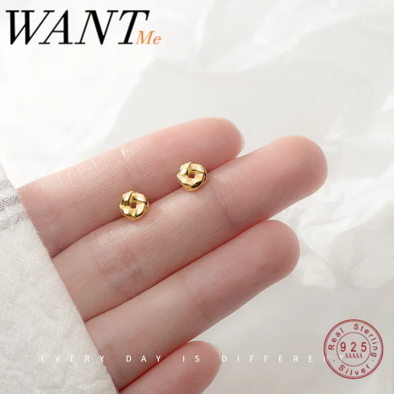 Wantme Real 100% 925 Sterling Silver Kórejský minimalizmus Rotujúce kvetinové mini náušnice pre ženy pre ženy