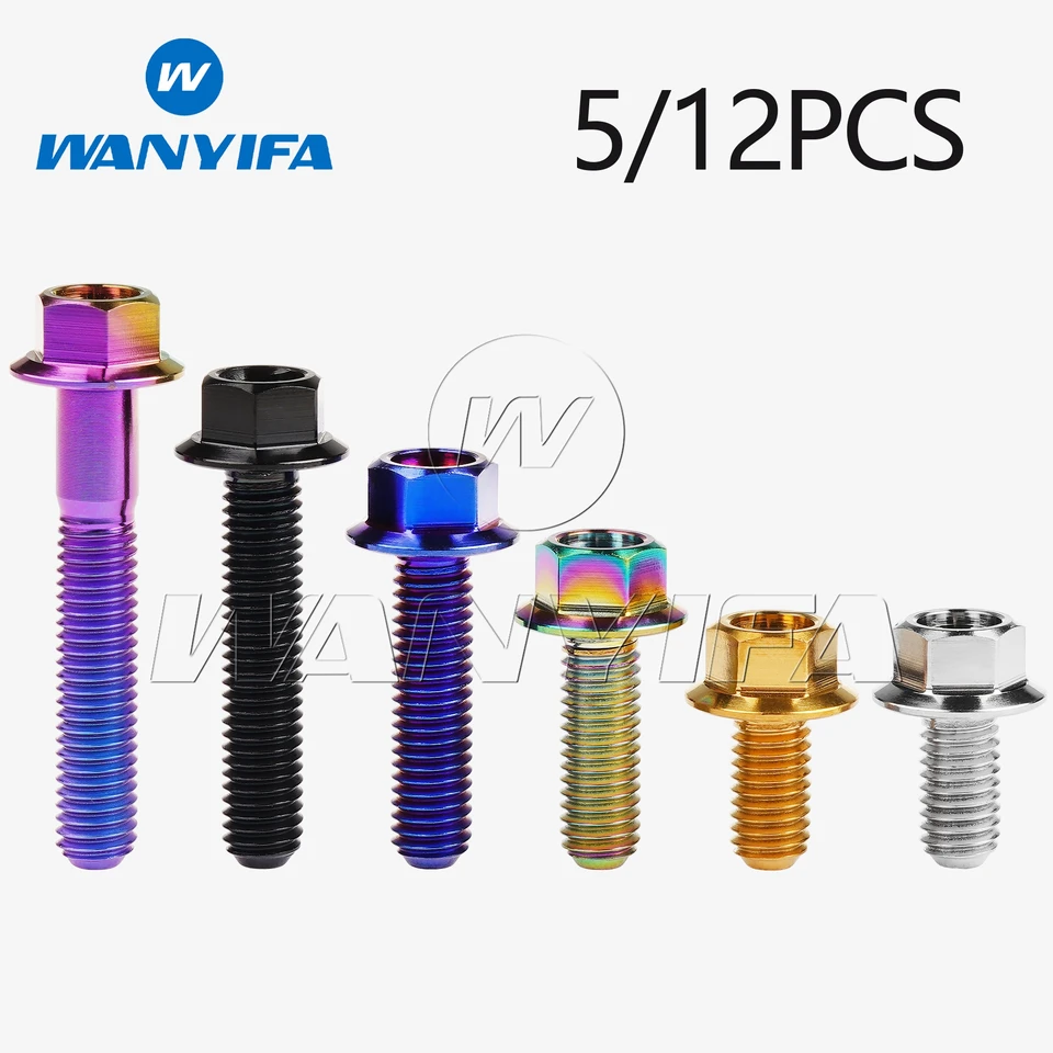 Wanyifa titániové skrutky M5x10 15 20 25 30 mm malá príruba Hex Hex Titch 0,8 mm skrutky pre bicykel motocykel 5/12ks