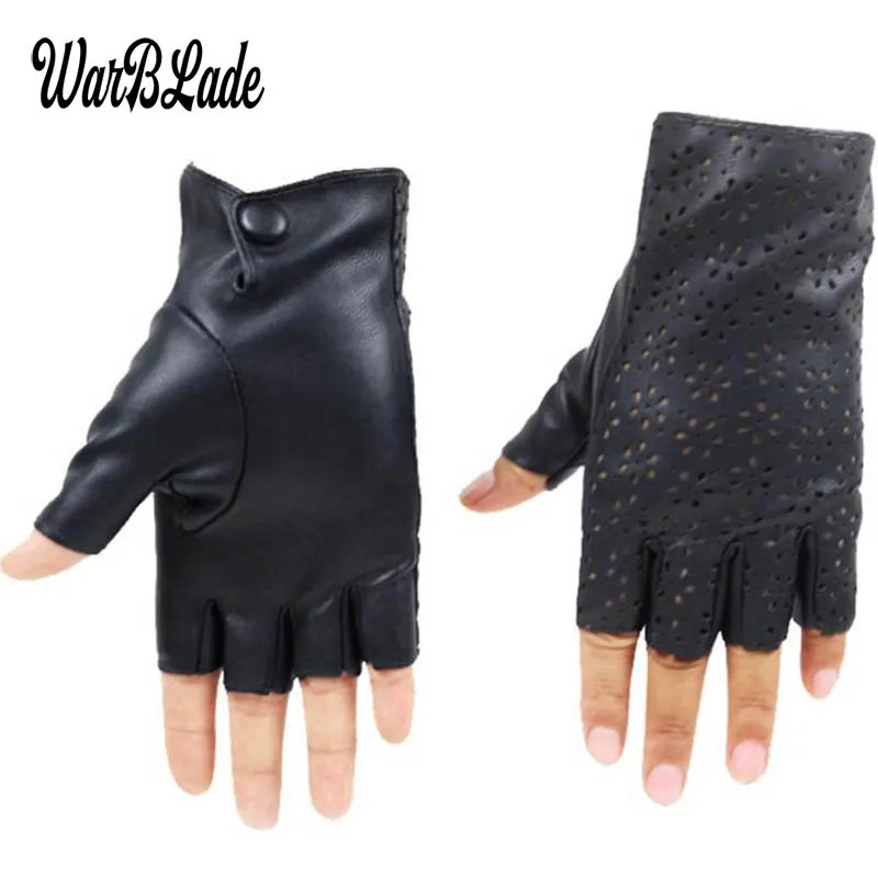 Warblade Fashion Women Dámske rukavice bez prstov priedušné rukavice z mäkkej kože na tanečné večierky ukazujú, že žien čierne napoly prst rukavice