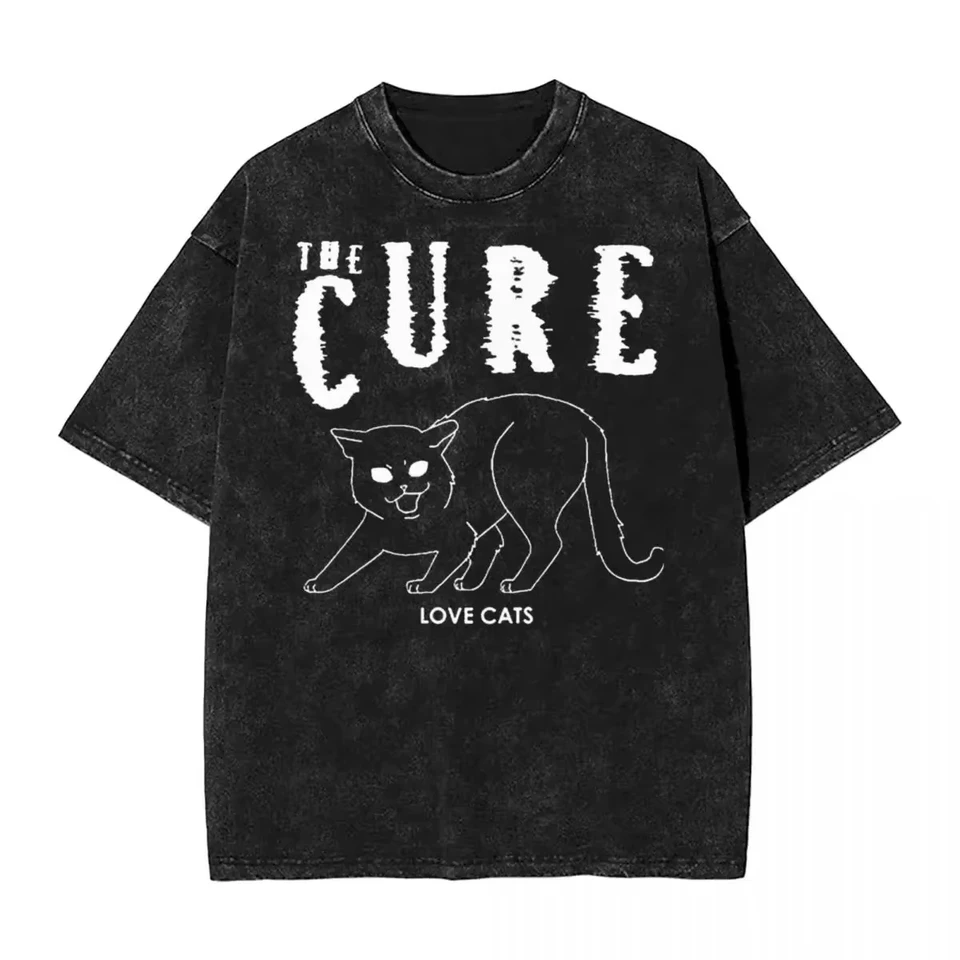 Washed T tričko The Cure Rock Band Love Cats Hip Hop Novinka Tričko Street Streetwear Grafické tlačené vrcholy pre mužov pre mužov