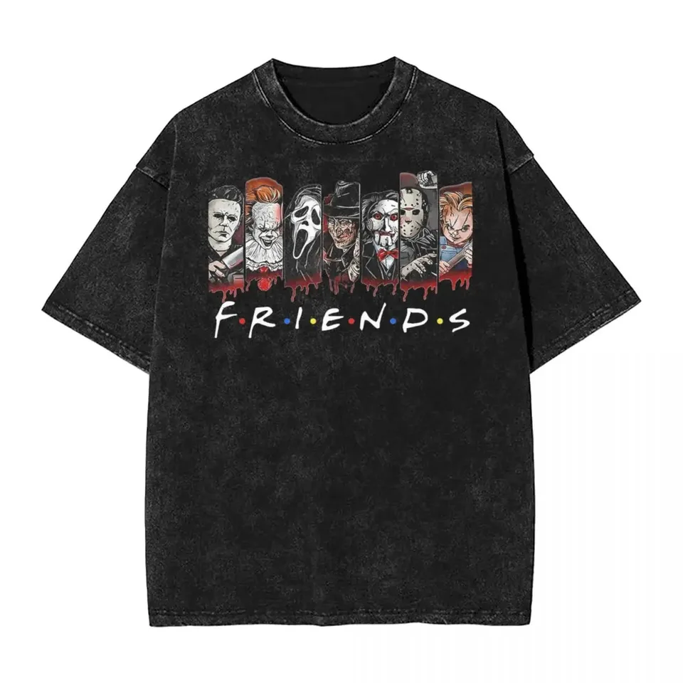 Washed T tričká Halloween slasher film horor Film Friends hip hop vintage tričká High Street Streetwear Tops Tees Men Ženy