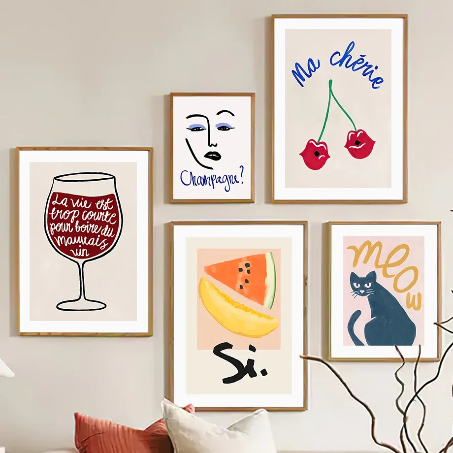 Watermelon Banana Cherry Peach Wall Art Canvas Paint Nordic Plagáty a výtlačky Abstraktné obrázky steny pre dekoráciu obývacej izby