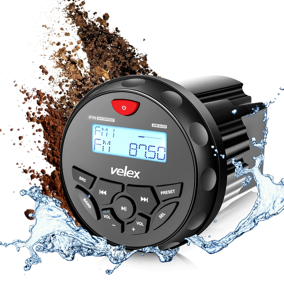 Waterproof Bluetooth Marine Digital Media Stereo prijímač s WMA/MP3 Player AM FM a USB pre streamovanie hudby 45 W x 4 kanál
