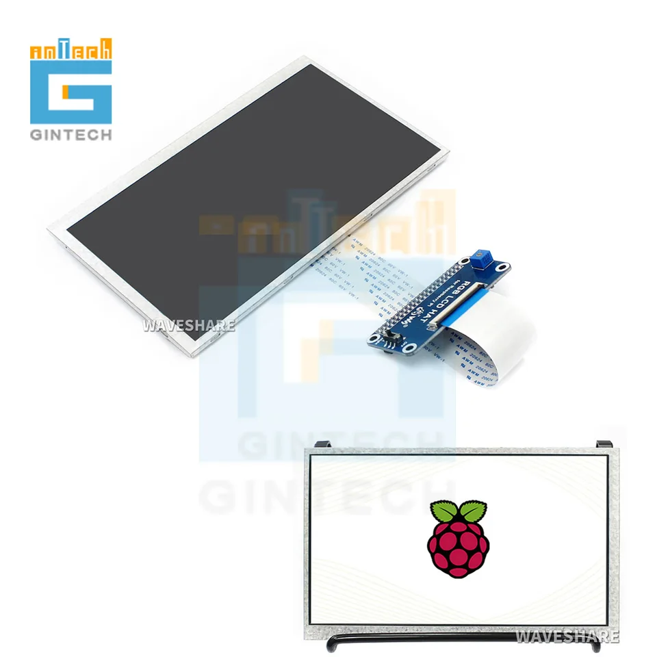 Waveshare 7inch 1024x600 IPS displej pre rozhranie Raspberry Pi DPI No Touch Tft LCD s RGB LCD HAT a LCD stojan