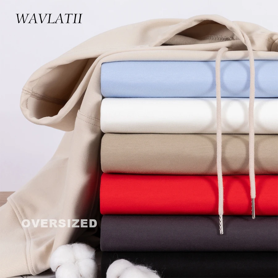 Wavlatii Ženy Nové nadrozmerné streetwear kapucne ženské khaki biele masívne mäkké bavlnené neformálne športové kapucňové topy oblečenie WH2276