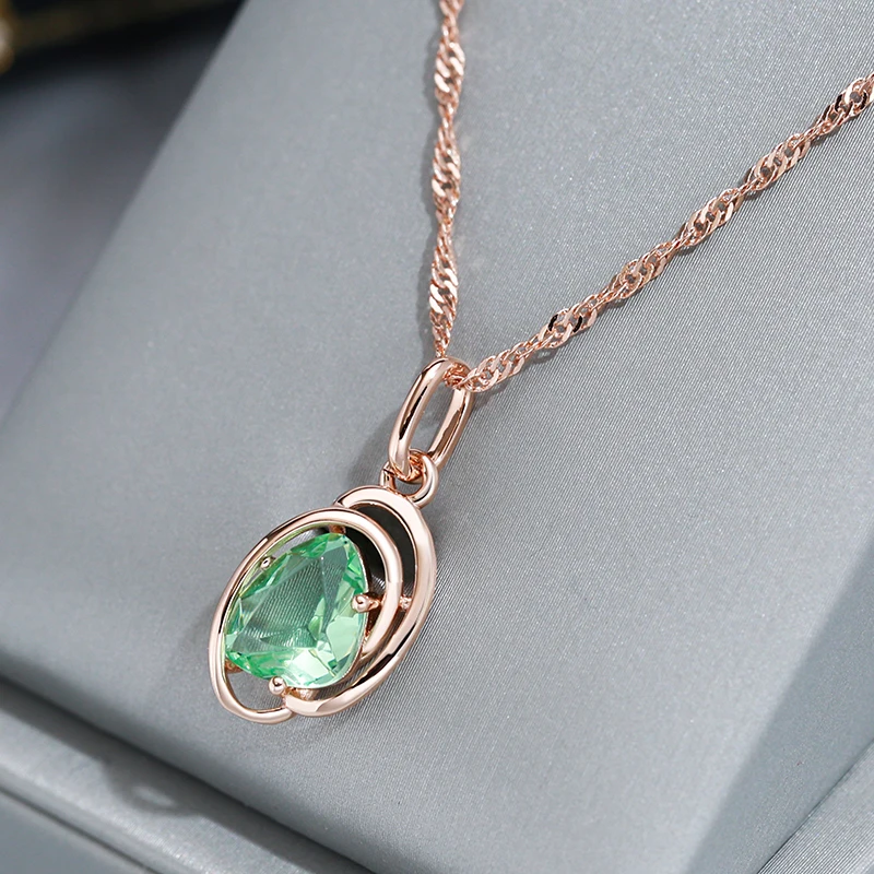 WBMQDA Geometrický svetlo zelený prívesok a náhrdelník pre ženy 585 Rose Gold Color Trend Crck Chain Šperky