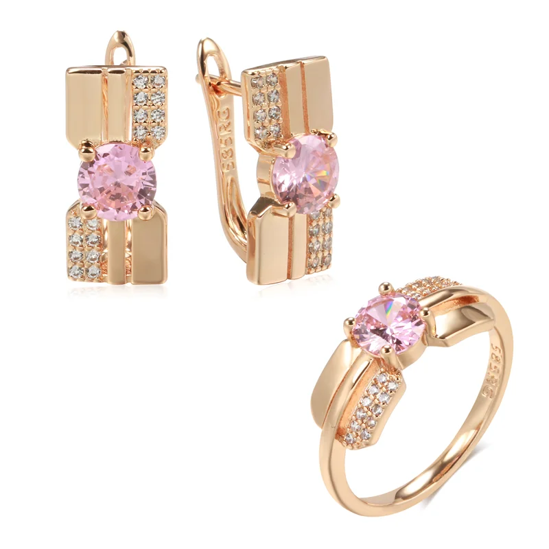 WBMQDA Luxusné ružové krištáľové náušnice Prsteň pre ženy 585 Rose Gold Farba s bielym prírodným zirkónom svadobné zásnubné súpravy šperkov
