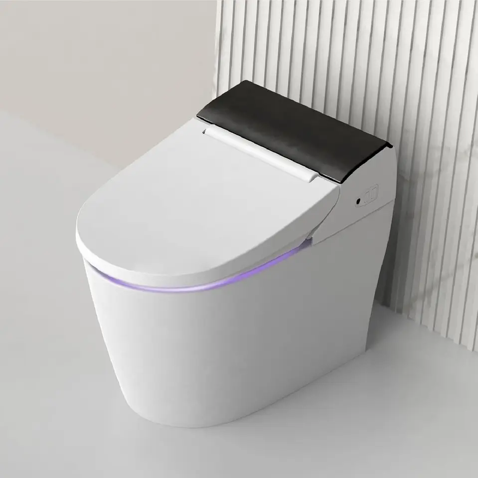 WC pre inteligentnú bidet pre kúpeľne Jeden kus integrovanej toalety s bidetom vstavaným v automatickom preplachovaní LED LED svetlo vyhrievané sedadlo