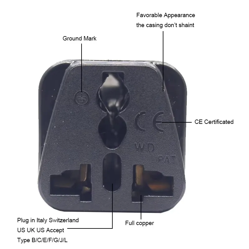 WD Universal Travel Adapter UK USA EÚ Brazília Power zástrčka Britské Maldivy Taliansko Švajčiarsko Typ Bcefgjl prevodník