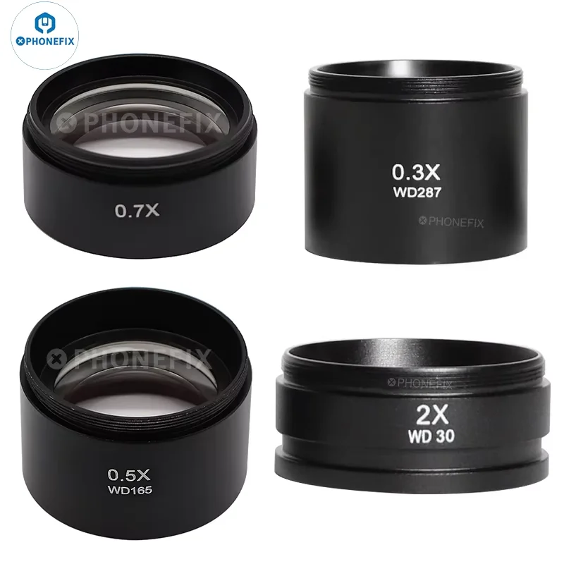 WD165 WD30 0,5x 0,7x 2,0x 1x Trinokulárny mikroskop Barlow Objective Objektív Zoom Stereo Microscopio Camera Auxiliary Cielovej šošovky