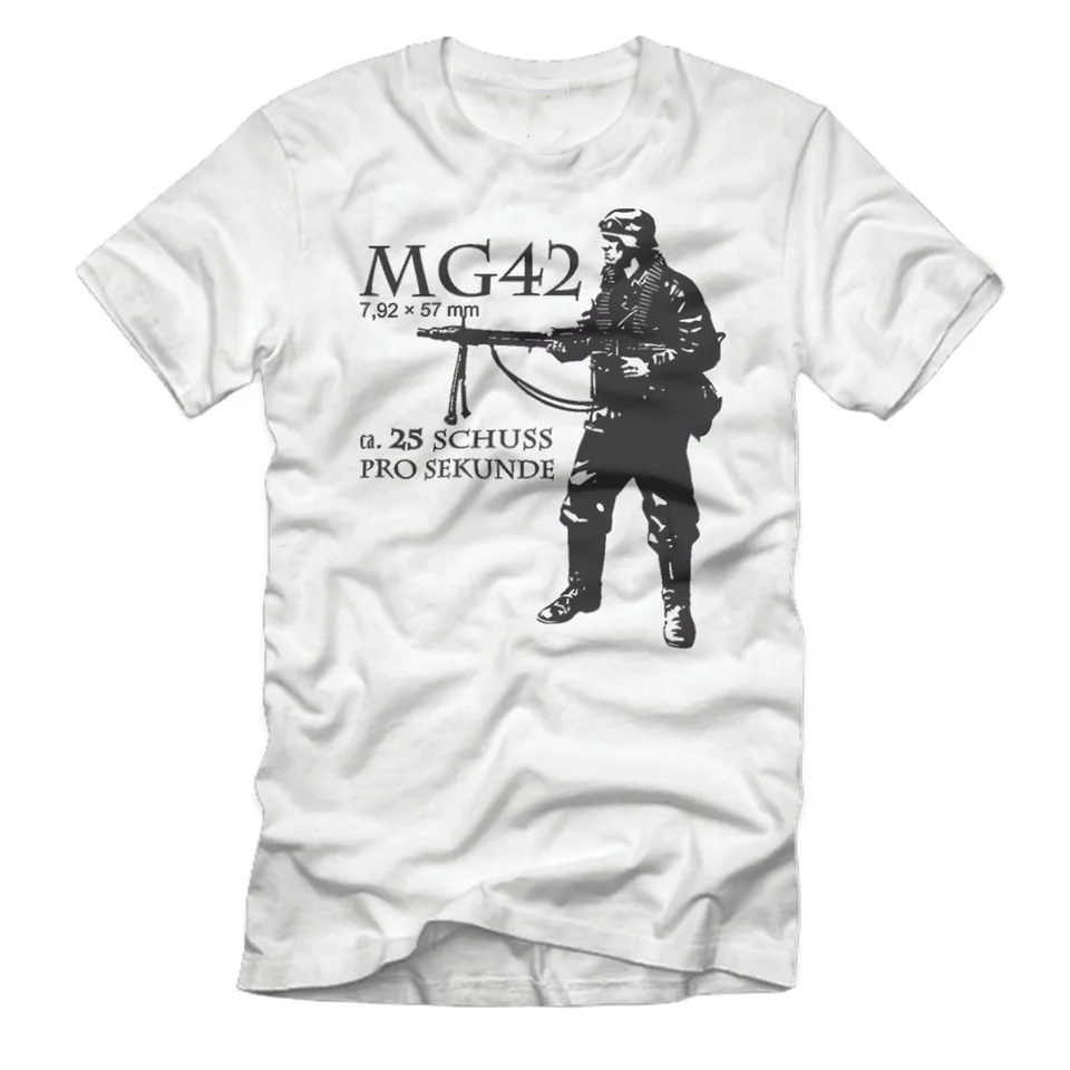 Wehrmacht Soldier stojaci oheň Mg42 Tričko na guľomet 100% bavlní