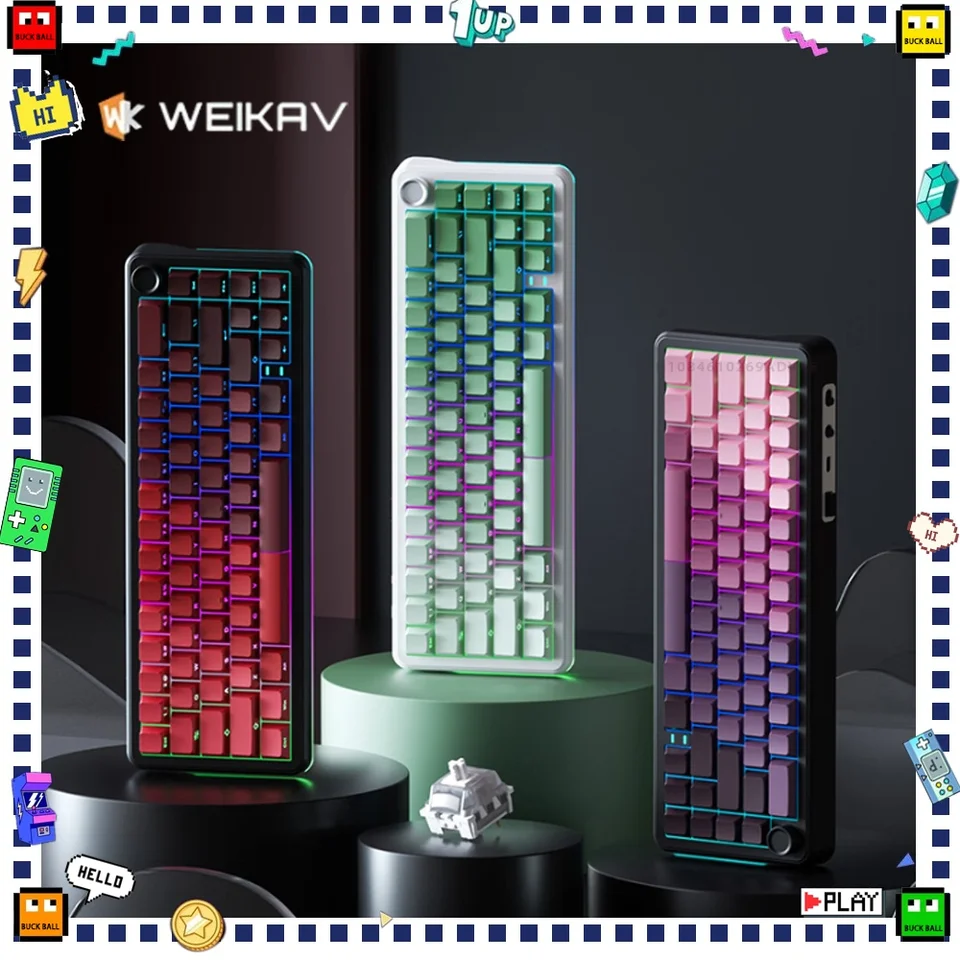Weikav WK68 Mechanická klávesnica Tri režim bezdrôtovej klávesnice Vlastná horúca swap RGB 4000MAH Gaming Keyboard s príslušenstvom pre gombík PC