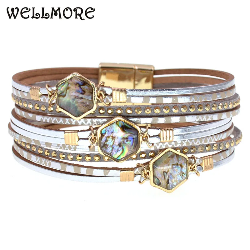 Wellmore New Bohemia kožené náramky pre ženy módne náramky Chram Magnet Geometry náramky ženské šperky Veľkoobchod