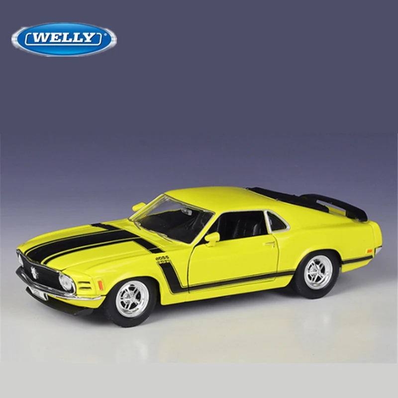Welly 1:24 1970 Ford Mustang Boss 302 Zliatinový závodný automobil Model Diecast Metal Sports CAR Model Model simulácia detských hračiek Darček