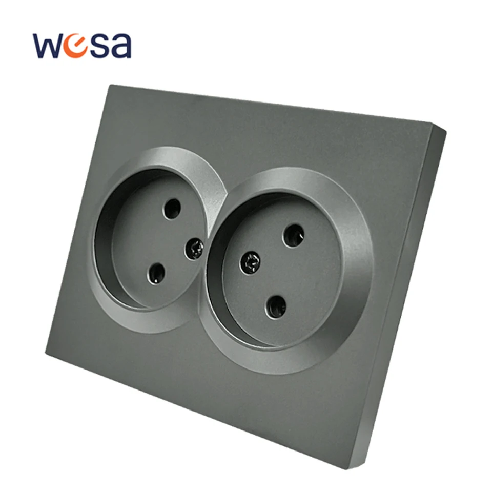 Wesa Gray Double Power Socket 16A EÚ Štandardná elektrická výstup Štandardná mletá stena Objímka Flameň spomalenie spreju plastový plast