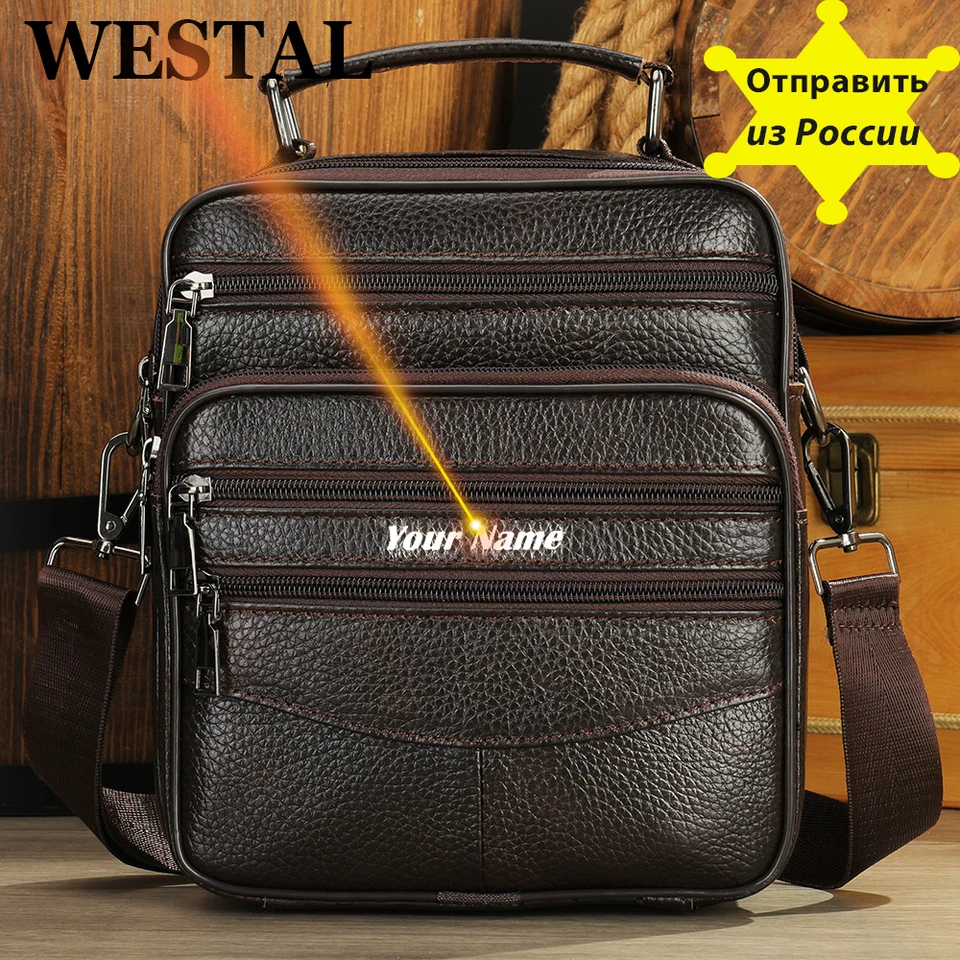 Westal Bag Men Kožená čierna cez ramenné vrecká Dizajnér Messenger Crossody Tašky pre mužov pre kameru a kabelku iPad Man 7457