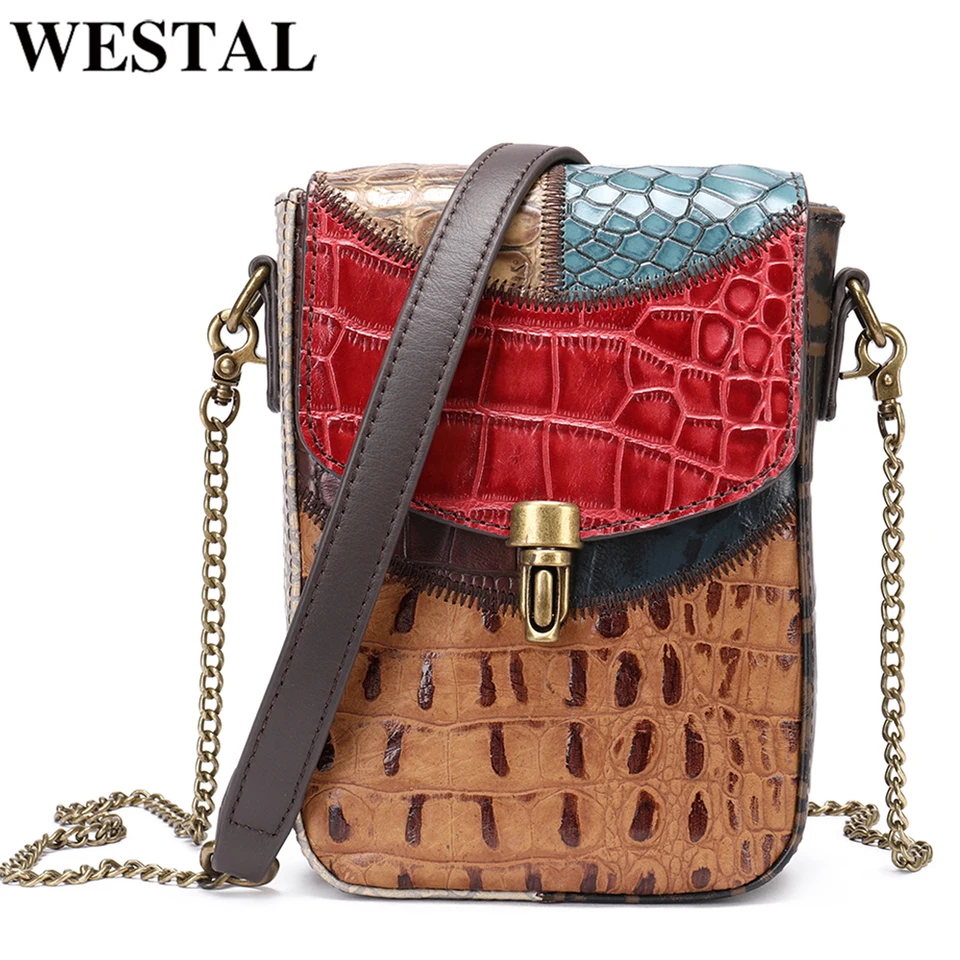 Westal mini crossbody tašky s reťazovým remienkom malé dámske vrecko na rameno originálne kožené viacfarebné vrecko 7674 farby