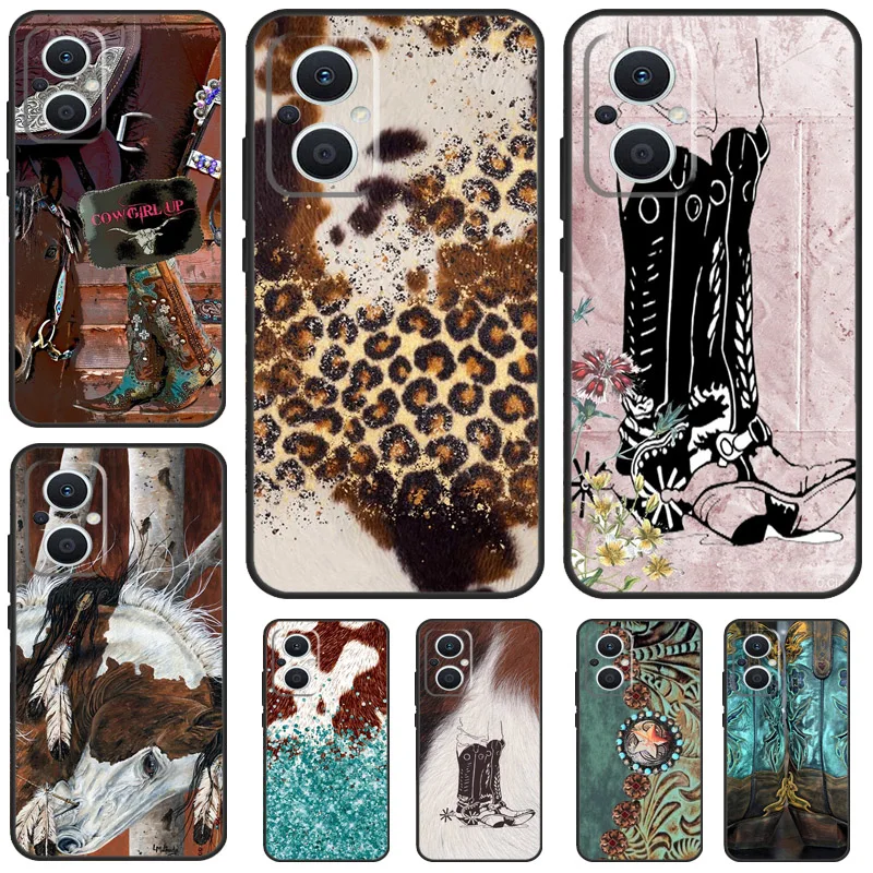 Western Cowgirl Cowboy Boots Cowhide Case pre Oppo Reno 10 Pro 4 5 6 7 8 Lite 4Z 5Z 8T Nájdi