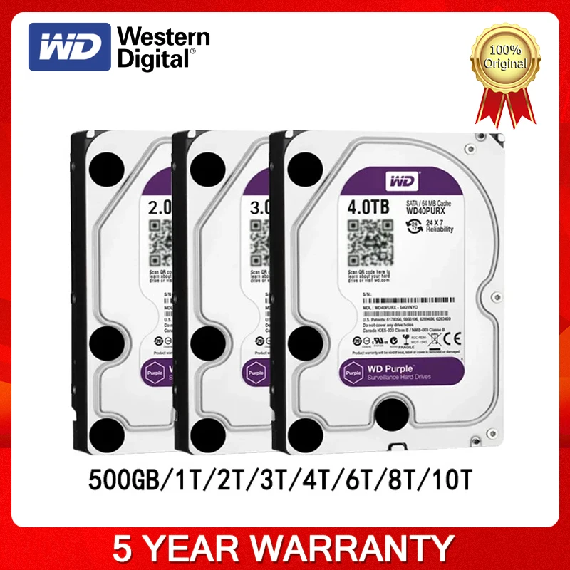 Western Digital Purple 1TB 2TB 4TB Sledovanie Interný pevný disk 3,5 