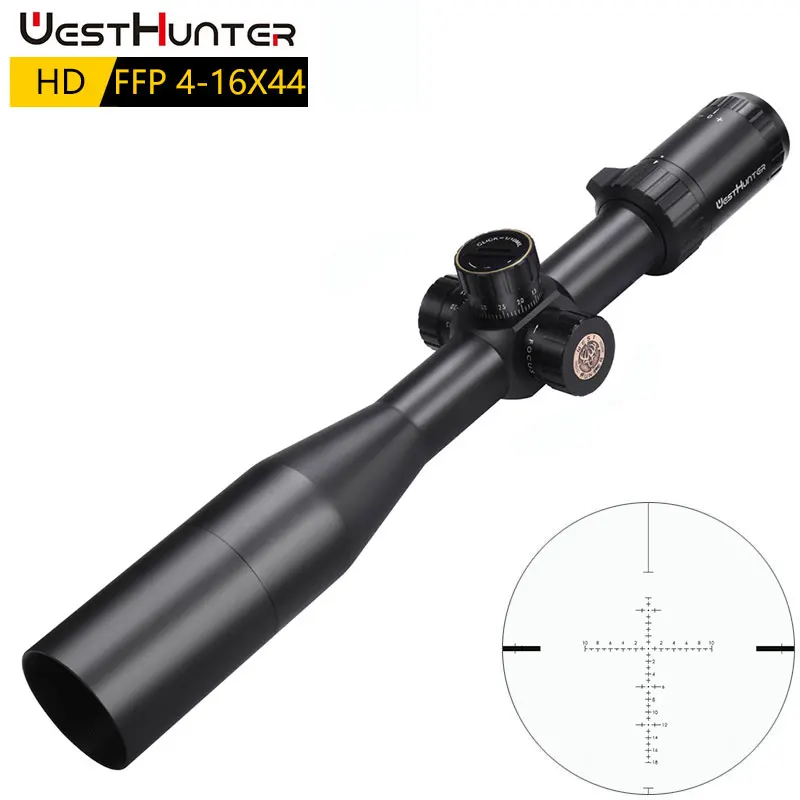 Westhunter HD 4-16x44 FFP Riflescopes Prvé ohniskové poľovníctvo Rozsah veľkých bočných kolies Tactické pamiatky Lock Reset Fits .308 výhra