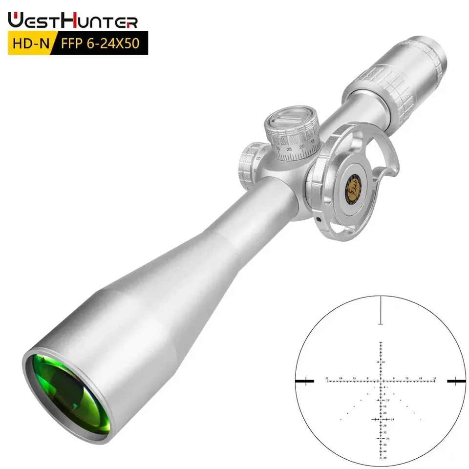Westhunter Silver HD-N-N FFP 6-24x50 Prvé ohnisko taktické rozsah strana Strana paralaxového kolesa Loving Riflescope Shooting Optics Perch