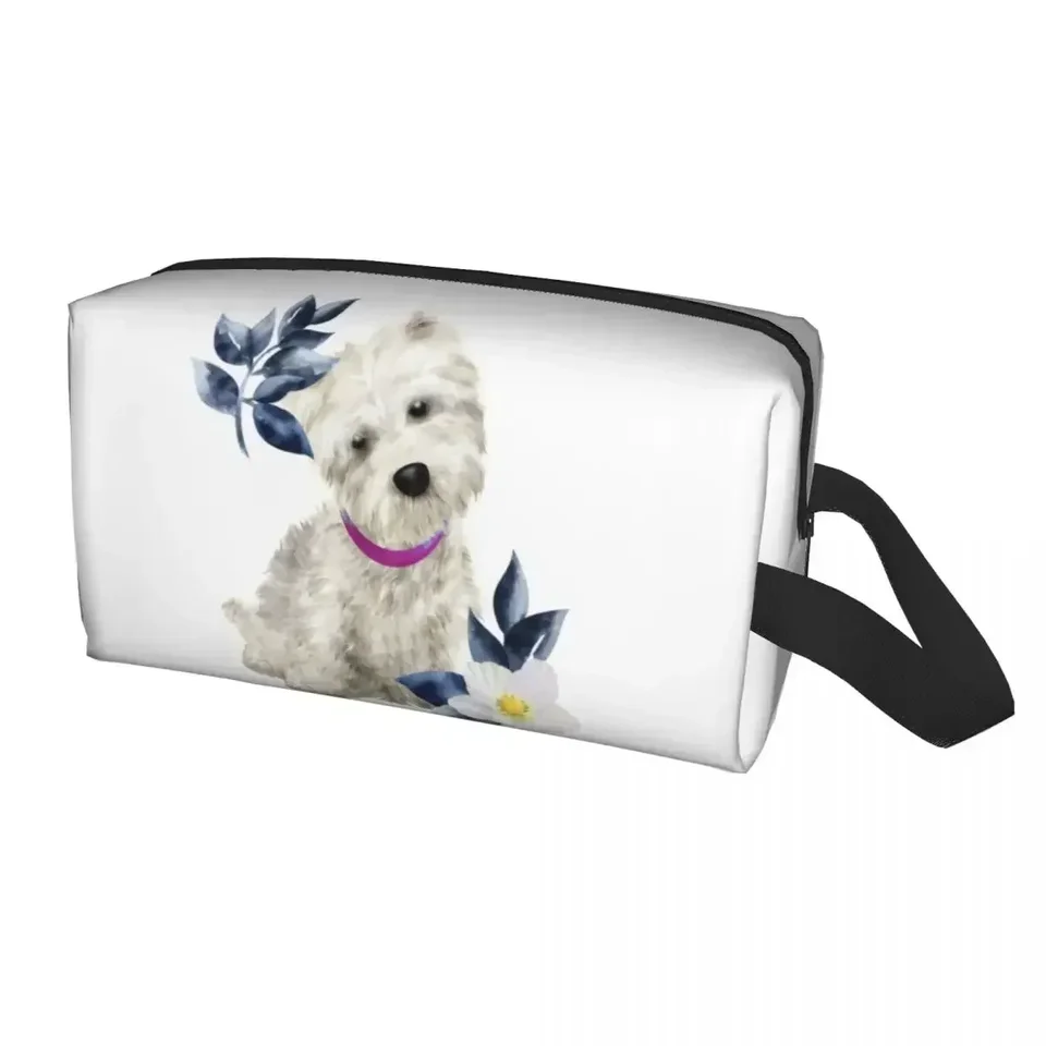Westie and Flowers toaletry taška West Highland White Terrier Dog Kozmetický make -up organizátor Lady Beauty Storage Dopp Kit Case