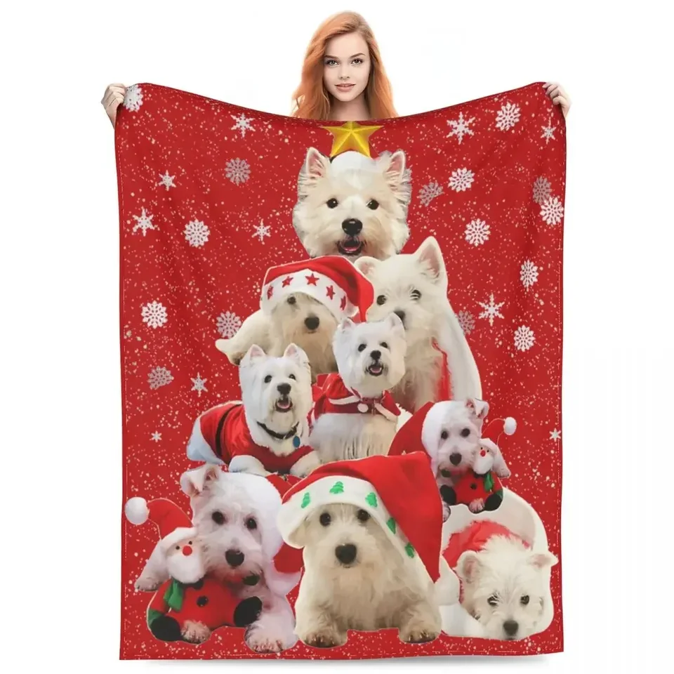 Westie vianočný stromček Pes Merch prikrývky flanel Home West Highland Terrier Dog Hádza