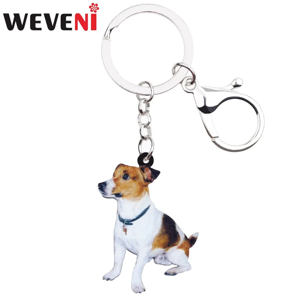 Weveni akrylové sedenie Jack Russell Terrier Dog Key Chains Keychain Sladké šperky pre ženy dievča držiak držiak kúzla 2018