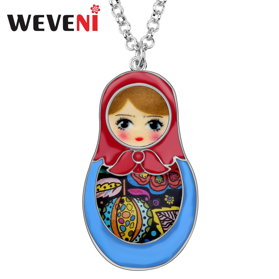 Weveni zliatina zliatiny matryoshka Ruská bábika Náhrdelník prívesok golier karikatúra Etnické šperky pre ženy dievčatá Detské darčekové doplnky