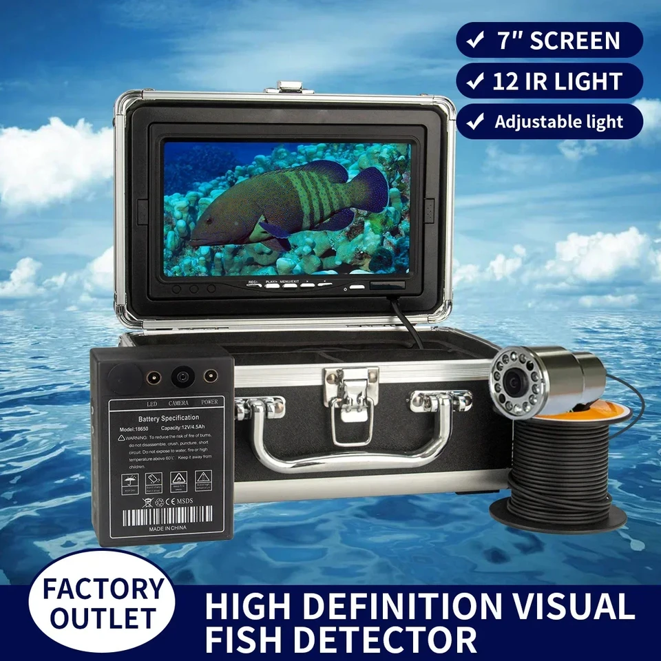 WF13R prenosný kovový puzdro pod vodou rybia kamera IP68 nepremokavá 12 LED diódy 7inch Fish Finder s podporou DVR nahrávanie videa