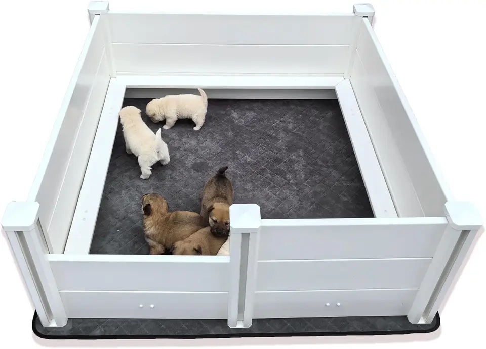 Whelping Box pre psov, s prasacími koľajnicami a umývateľnou čúvanou podložkou, pre malé a veľké plemenné šteniatka (Whelping Box s podložkou)