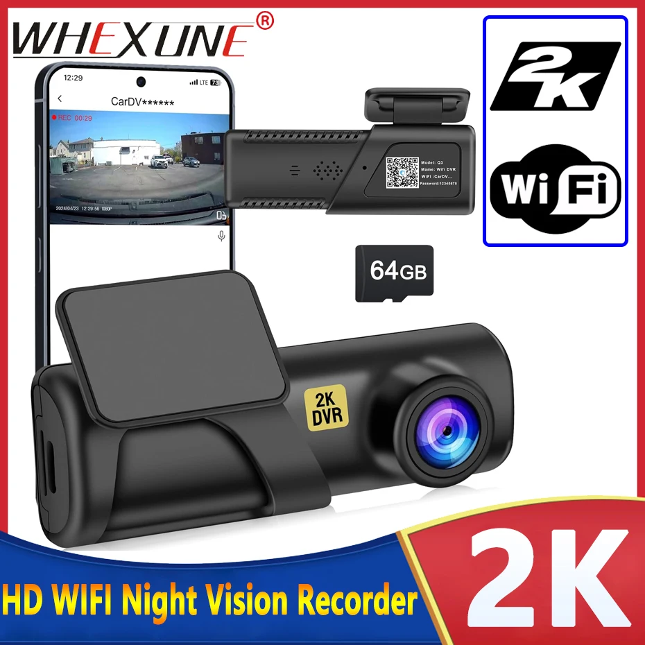 WHEXUNE 2K DASH CAM MINI 1080P HD Drive Automatické video DVR Android WiFi Smart Connect Connect Coatoapact Camera Cotoaparát 24H Parkovací režim