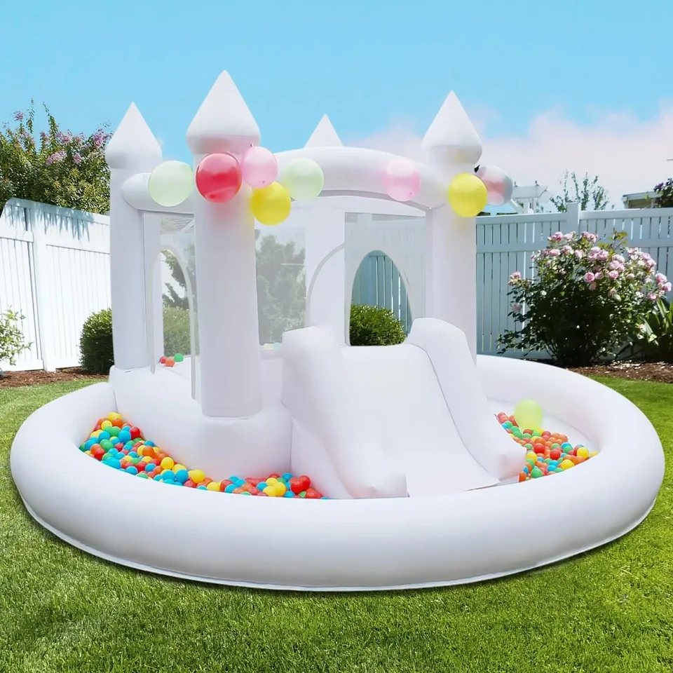 White Bounce House s loptičkou Pit Indoor and Outdoor Bouncy hrad s šmýkačkou a dúchadlom ul pre deti rodinné party
