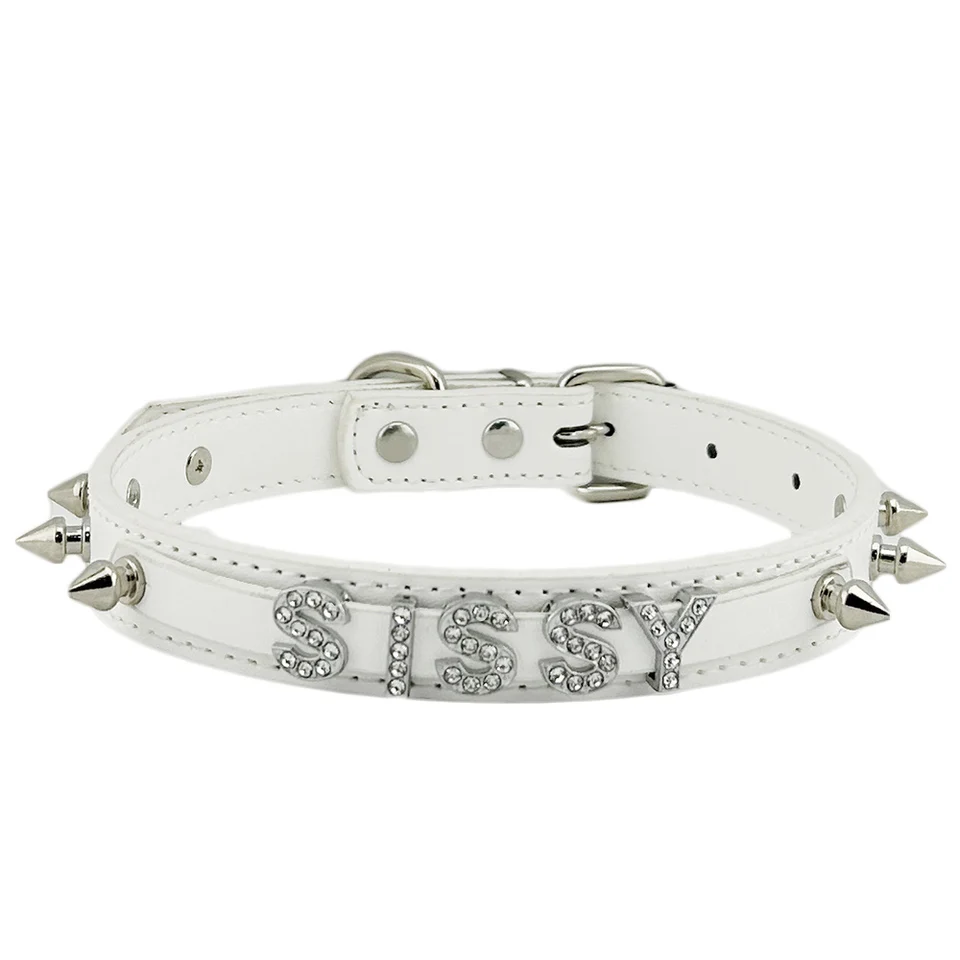 White pu kožený punk nit na prispôsobené otroky sissy golier sexy muži ženy unisex goth letter chocker náhrdelník cosplay príslušenstvo